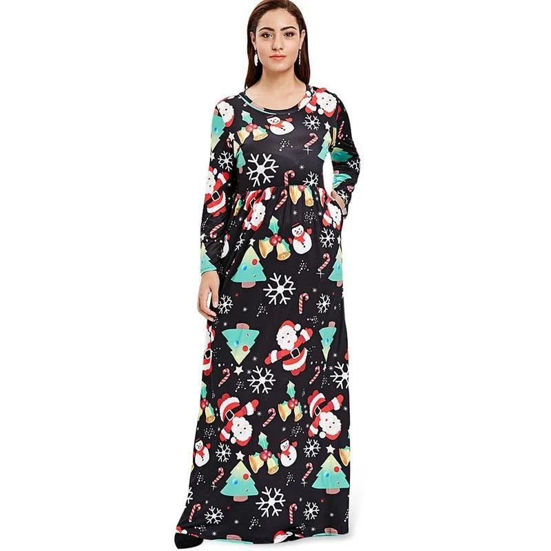 ANALUKE Christmas Full Print Maxi Long Dress Tunics Sale discount