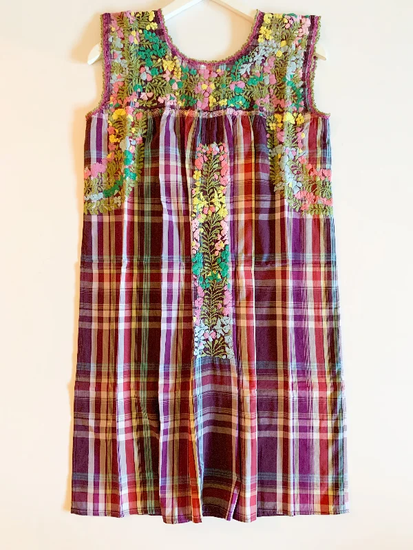 Plum Plaid/Multi Sleeveless Antonia Dress (Small) Tunics Lace romantic