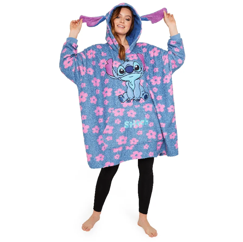Disney Stitch Oversized Blanket Hoodie for Women - Floral Stitch Hoodie with Contrast Stitching Detailed Premium Disney Stitch Oversized Blanket Hoodie for Women - Floral Stitch Hoodie with Contrast Stitching Detailed Premium