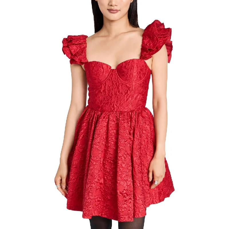 Alice and Olivia Womens Bina Silk Blend Mini Cocktail And Party Dress Boat Neckline Classic Alice and Olivia Womens Bina Silk Blend Mini Cocktail And Party Dress Boat Neckline Classic