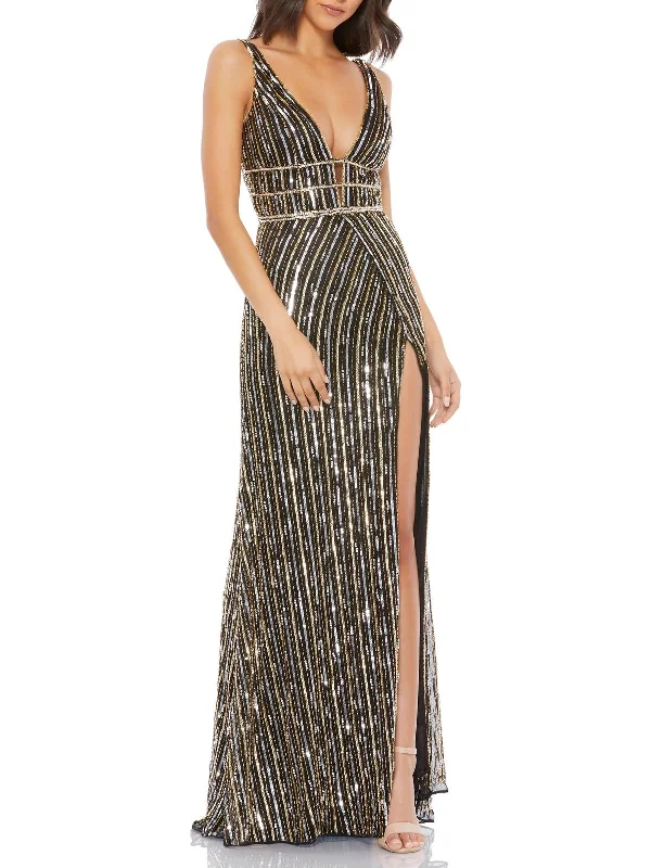 Womens Sequin Open Back Evening Dress Tunics Print Colorful
