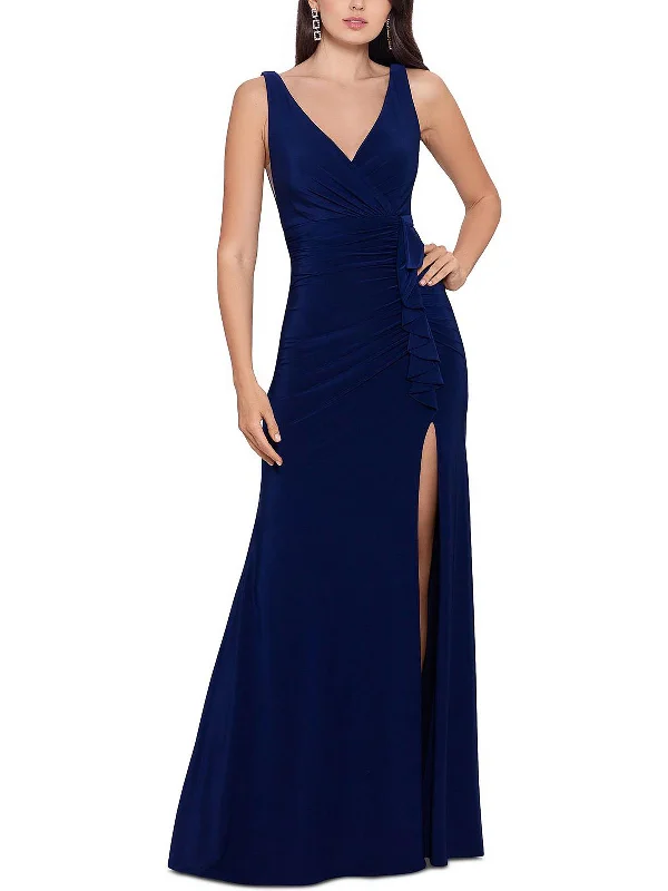 Womens Front Slit Maxi Evening Dress Casual Short Summer