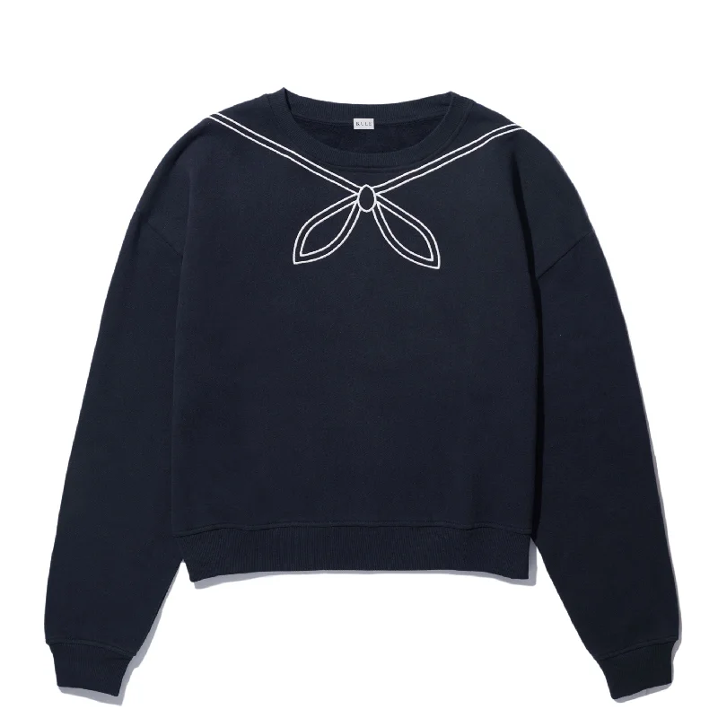 The Sailor Sweatshirt - Navy Hoodie with Hem Applique Textured Unique