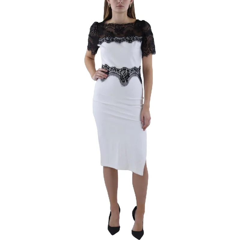 Beulah Womens Lace Trim Midi Cocktail And Party Dress Crew Neckline Sporty