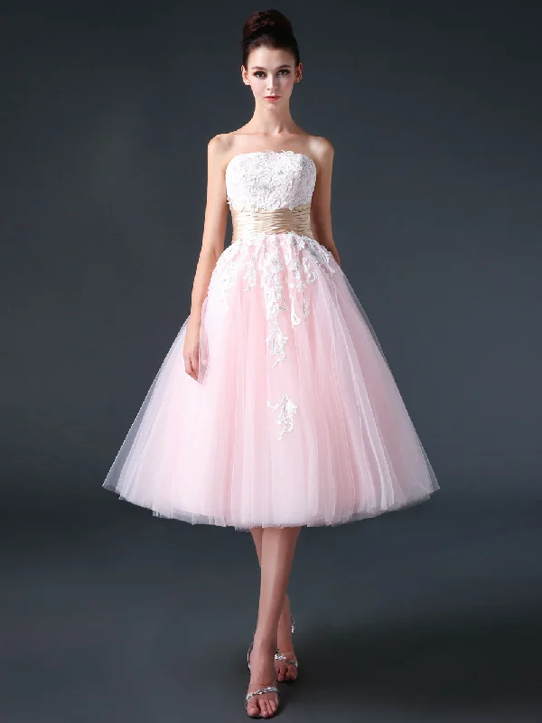 Retro 50s Strapless Pink Tea Length Prom Dress Evening Dress | CC3006 empire Waist empire Retro 50s Strapless Pink Tea Length Prom Dress Evening Dress | CC3006 empire Waist empire