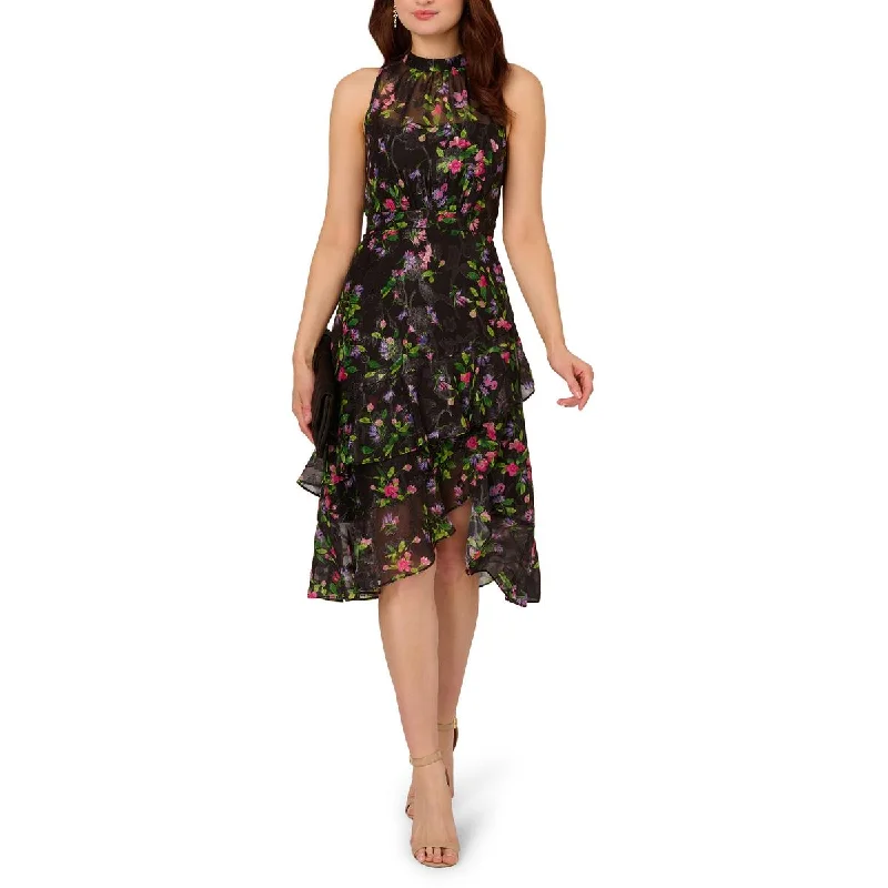 Adrianna Papell Womens Jacquard Chiffon Cocktail And Party Dress Square Neckline Feminine