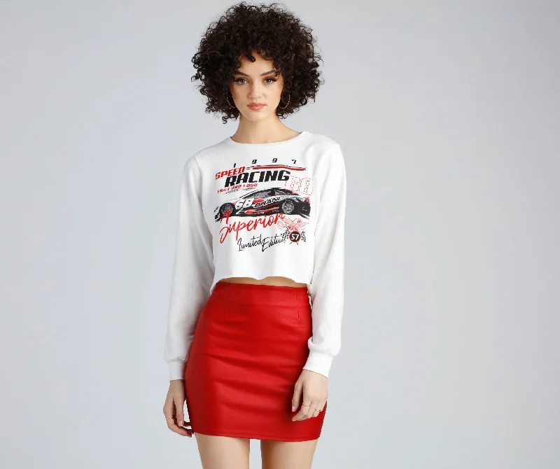 Ready, Set, Go Graphic Cropped Sweatshirt Hoodie with High-Low Hem Asymmetrical Trendy Ready, Set, Go Graphic Cropped Sweatshirt Hoodie with High-Low Hem Asymmetrical Trendy