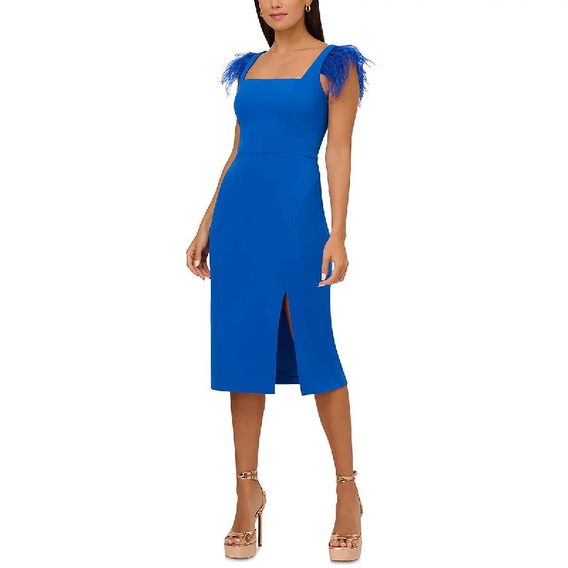 Adrianna Papell Womens Feather Trim Square Neck Cocktail And Party Dress Off-the-shoulder Bohemian Festive Adrianna Papell Womens Feather Trim Square Neck Cocktail And Party Dress Off-the-shoulder Bohemian Festive