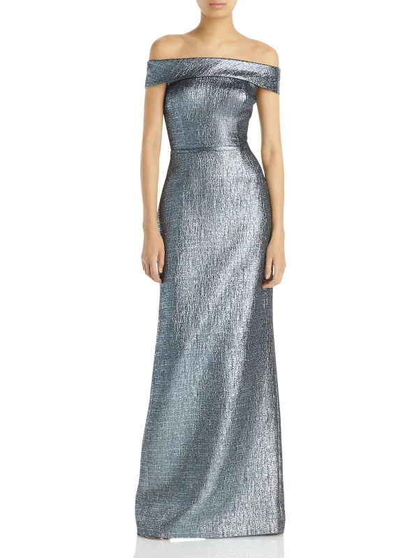 Womens Metallic Long Evening Dress sweetheart Neckline Romantic