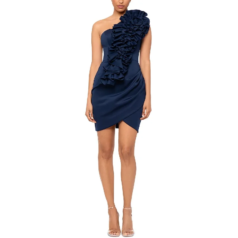 Betsy & Adam Womens One Shoulder Ruffle Cocktail And Party Dress Chiffon Maxi Beach