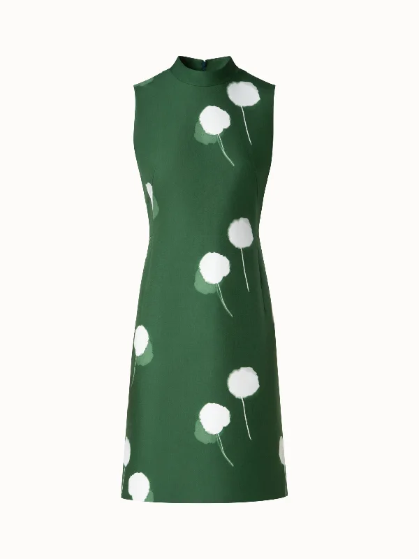 Sheath Dress in Cotton Silk Double-Face with Dandelion Print Boatneck Modish Everyday Sheath Dress in Cotton Silk Double-Face with Dandelion Print Boatneck Modish Everyday