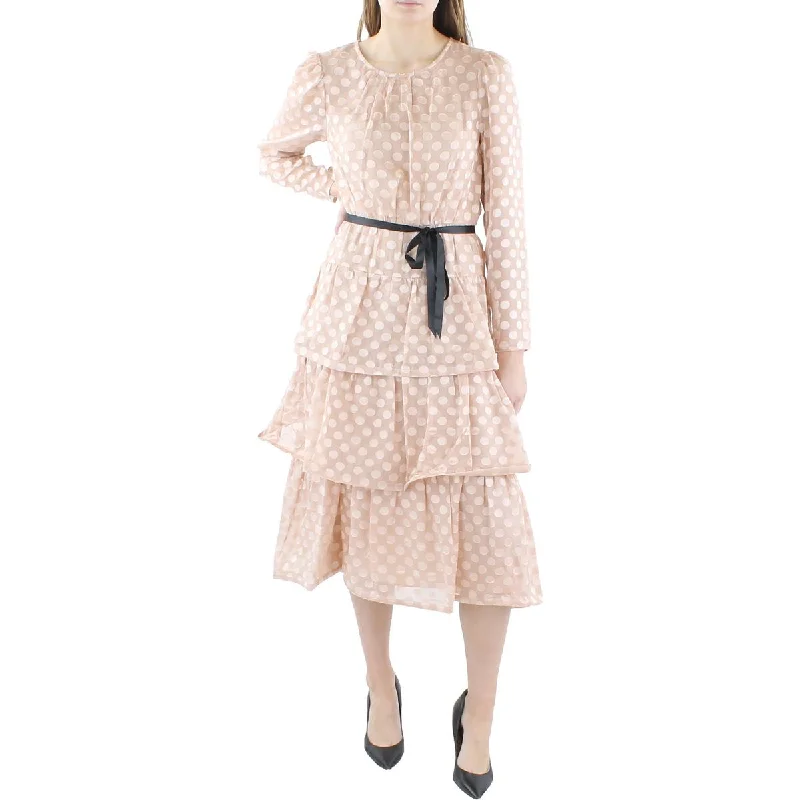 BCBGMAXAZRIA Womens Polka Dot Midi Cocktail And Party Dress Tunics Office stylish