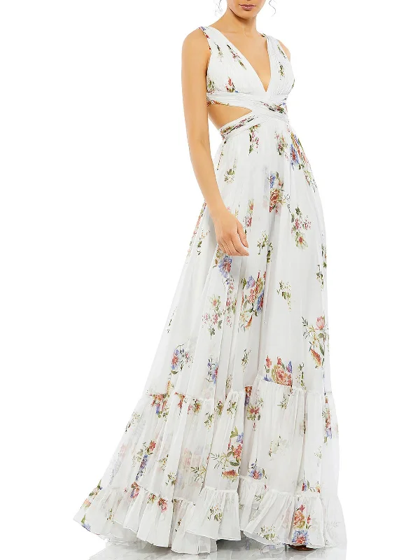 Womens Cut-Out Long Evening Dress Tunics Bridal satin