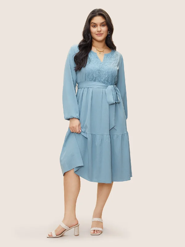 Geometric Hollow Out Notched Ruffle Layered Hem Dress Tunics Polka dots
