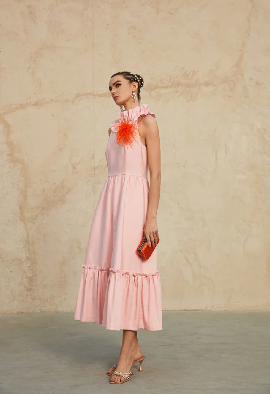 Choice Sleeveless Tiered Maxi Party Dress Light Pink Tunics Evening elegant