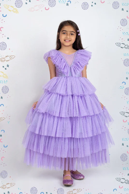 Pre-Order: Layered net dress with bow at the back-Lavender Tunics Handmade artisanal Pre-Order: Layered net dress with bow at the back-Lavender Tunics Handmade artisanal