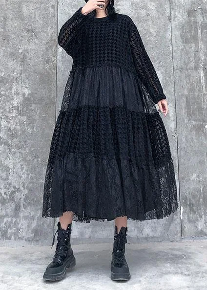 French o neck patchwork lace clothes Women Photography black long Dresses Tunics Practical easy-care