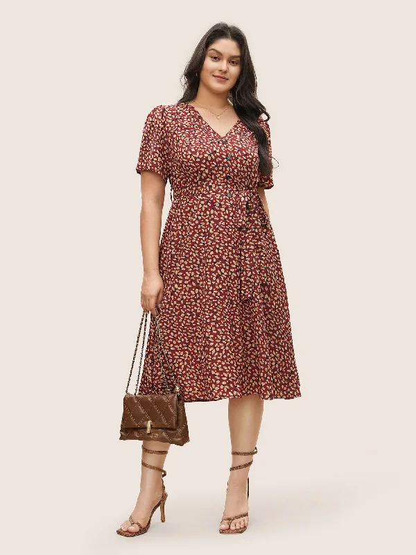Geometric Graphic Button Detail Pocket Dress Tunics Stylish elegant
