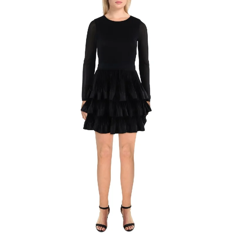 Alice and Olivia Womens Chara Shutter Pleat Tiered Cocktail And Party Dress Cowl Neckline Elegant Alice and Olivia Womens Chara Shutter Pleat Tiered Cocktail And Party Dress Cowl Neckline Elegant