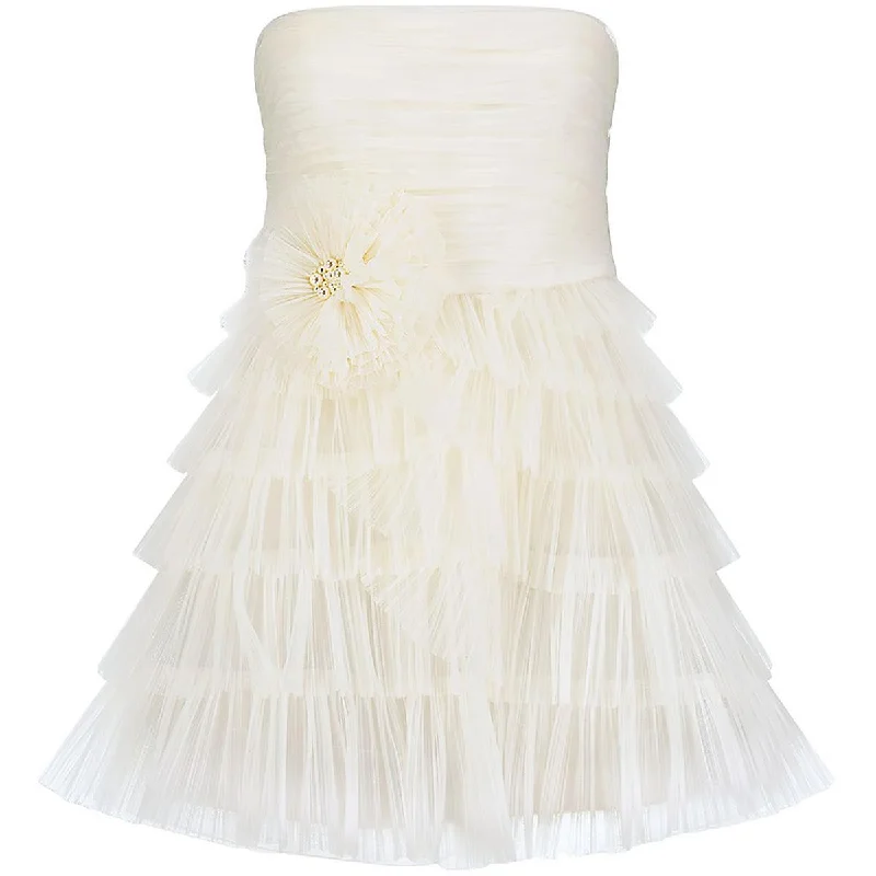 BCBGMAXAZRIA Womens Ruffle Tiered Cocktail And Party Dress Tunics Wedding white