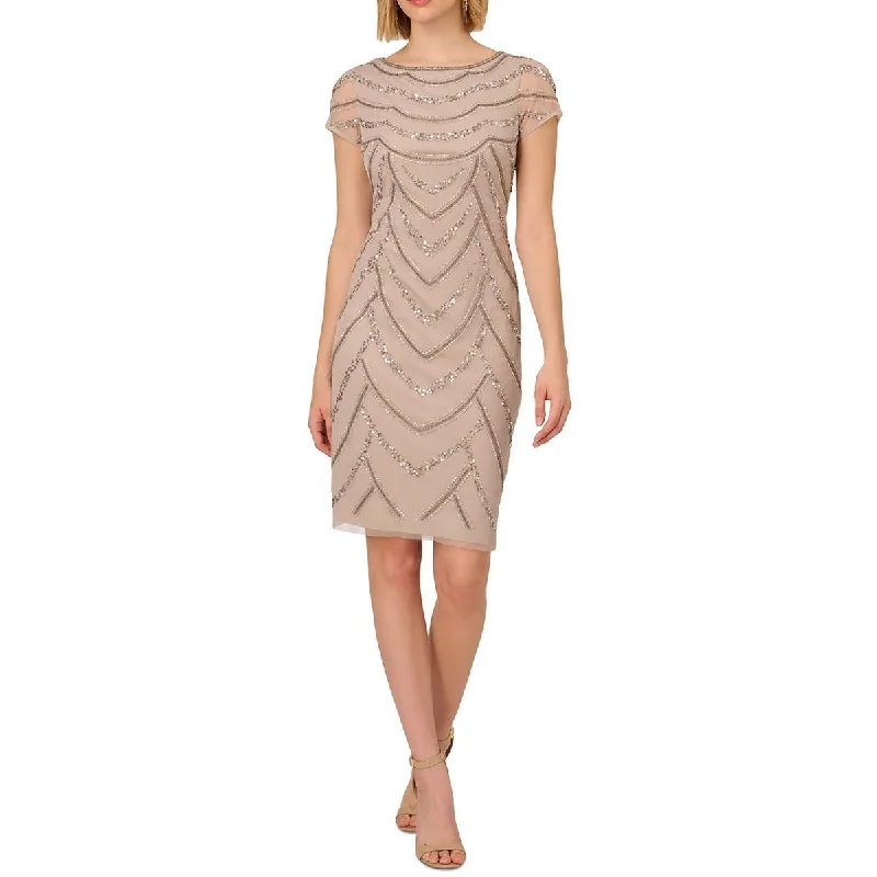 Adrianna Papell Womens Sequin Beaded Cocktail And Party Dress Tunics Bridal satin