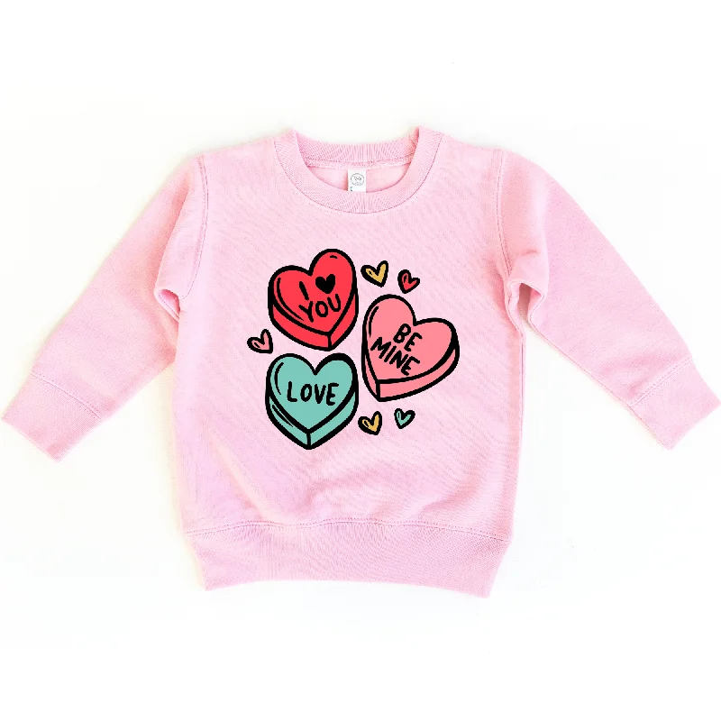 Candy Hearts Valentines Day Sweatshirt Hoodie with Side Slits Relaxed Casual