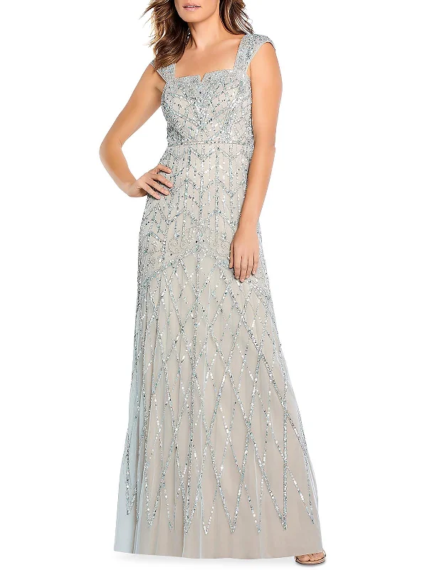 Womens Mesh Embellished Evening Dress Tunics Fleece cozy