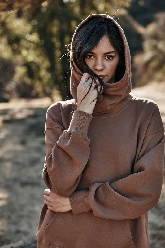Ora Hoodie  in Tiki Brown Hoodie with Drawstring Waist Adjustable Fitted