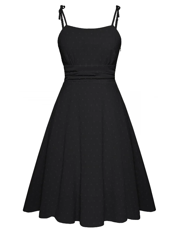 BP Women Vintage Swiss Dots Dress Spaghetti Straps Flared A-Line Dress Tunics Sophisticated sleek