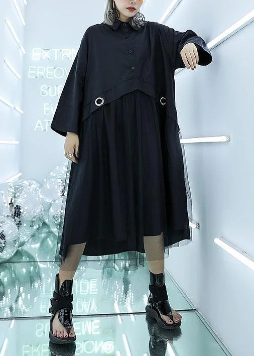 Organic black cotton clothes high waist Art patchwork Dress Off-the-shoulder Chic Trendy Organic black cotton clothes high waist Art patchwork Dress Off-the-shoulder Chic Trendy