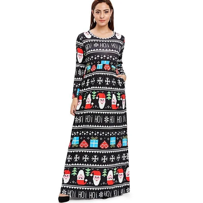 ANALUKE  Christmas Print Maxi Long Dress Tunics Review highly