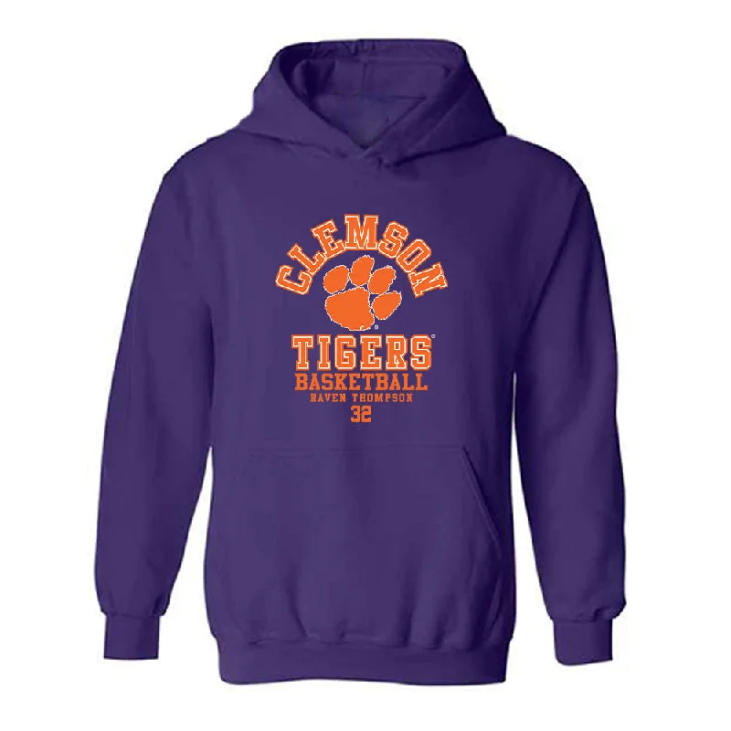 Clemson - NCAA Women's Basketball : Raven Thompson - Classic Fashion Shersey Hooded Sweatshirt Hoodie with Side Slits Relaxed Casual Clemson - NCAA Women's Basketball : Raven Thompson - Classic Fashion Shersey Hooded Sweatshirt Hoodie with Side Slits Relaxed Casual