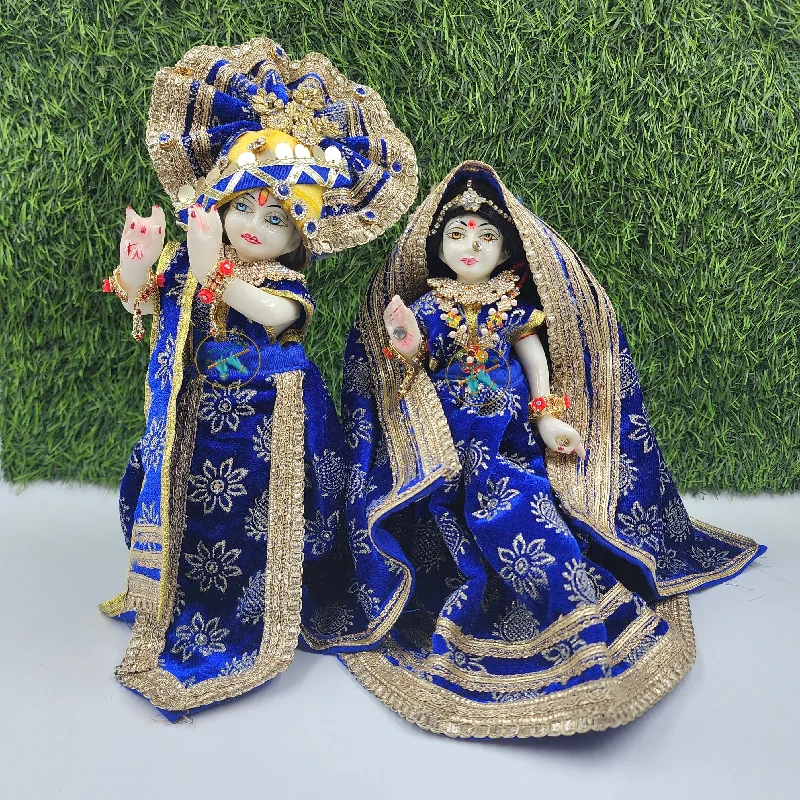 Royal blue winter dress for Radha Krishna sweetheart Neckline Romantic