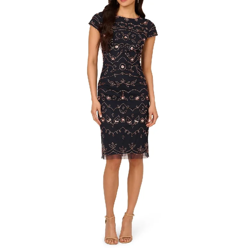 Adrianna Papell Womens Floral Beaded Cocktail And Party Dress Bodycon Fitted Nightout Adrianna Papell Womens Floral Beaded Cocktail And Party Dress Bodycon Fitted Nightout