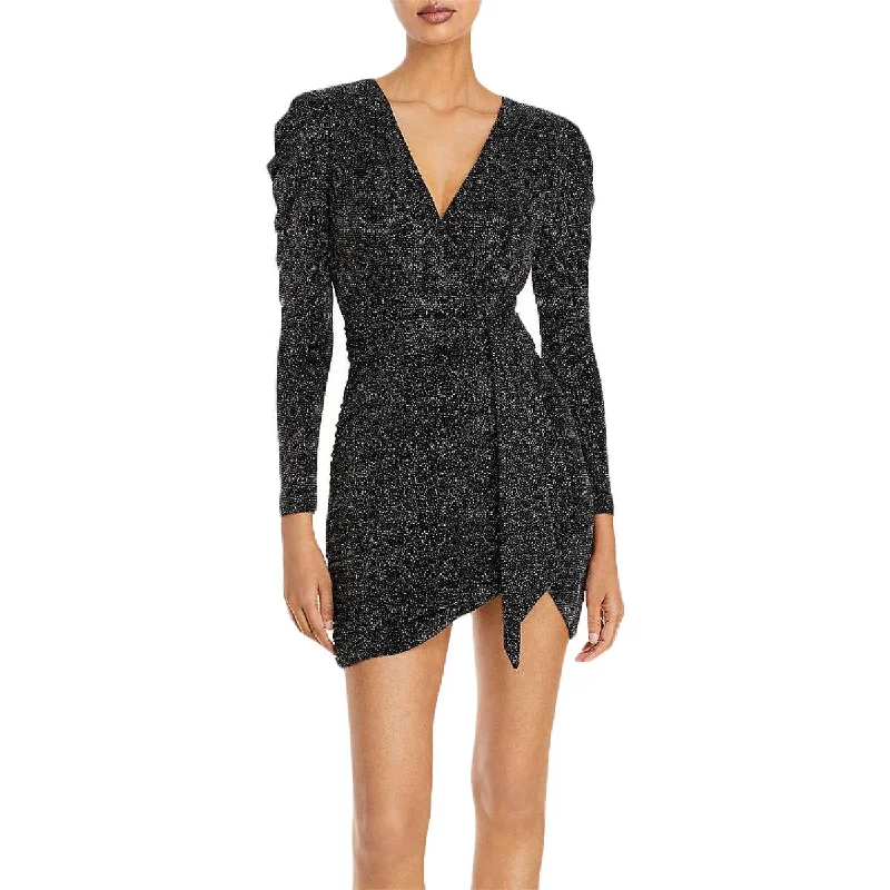 Aqua Womens Metallic Mini Cocktail and Party Dress Tunics Yoga stretchy
