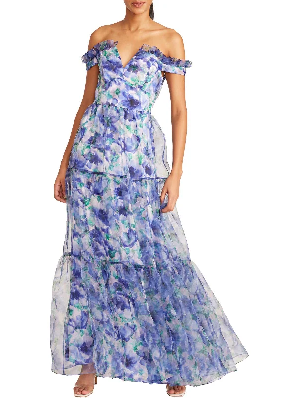 Womens Off-The-Shoulder Maxi Evening Dress Tunics Spring floral
