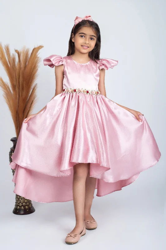 Pre-Order: Satin Dress with embelished belt and big bow at the back- Onion Pink Tunics Timeless classic Pre-Order: Satin Dress with embelished belt and big bow at the back- Onion Pink Tunics Timeless classic