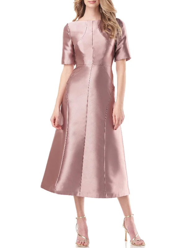 Corina Womens Satin Midi Evening Dress Boatneck Modish Everyday