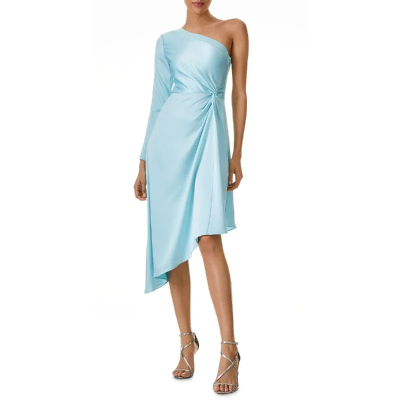 Alice and Olivia Womens Dora Satin One Shoulder Cocktail and Party Dress Crew Neckline Sporty Alice and Olivia Womens Dora Satin One Shoulder Cocktail and Party Dress Crew Neckline Sporty