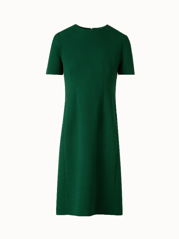 Short Sleeves Sheath Dress in Wool Double-Face Crew Neckline Casual