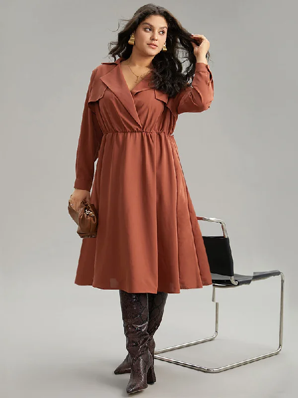 Static-Free Plain Lapel Collar Belted Pocket Dress Tunics Luxurious high-end
