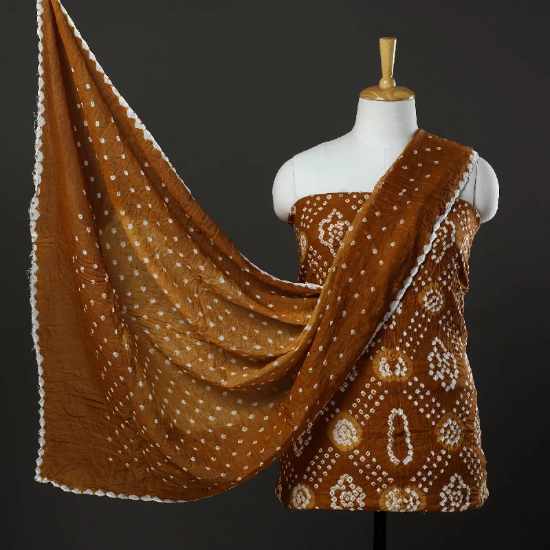 Brown - 3pc Kutch Tie-Dye Satin Cotton Bandhani Dress Material 83 Tunics Timeless classic