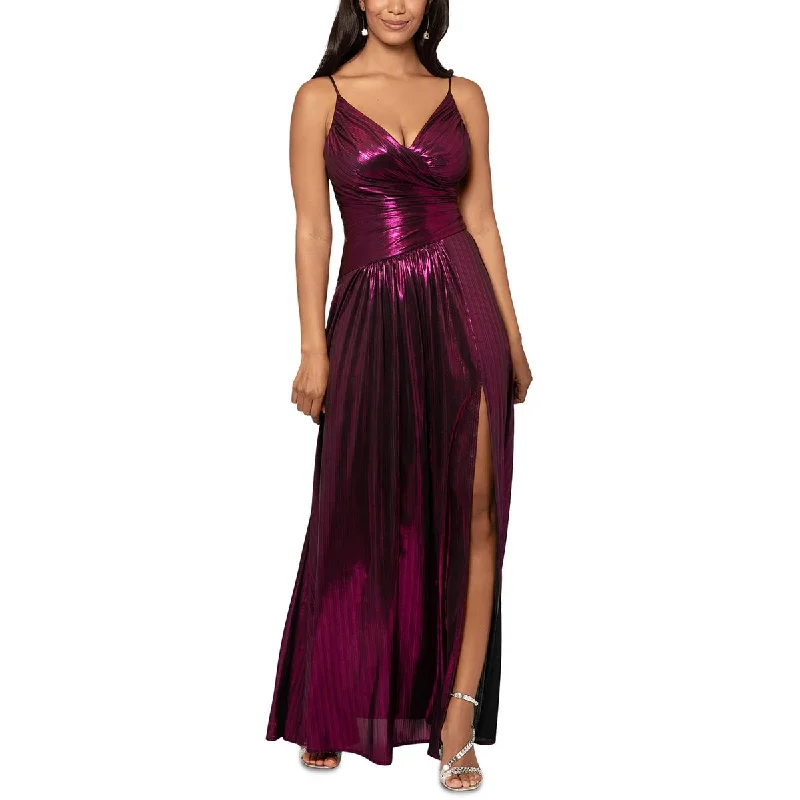 Betsy & Adam Womens Metallic Long Cocktail and Party Dress Lace Sexy Club
