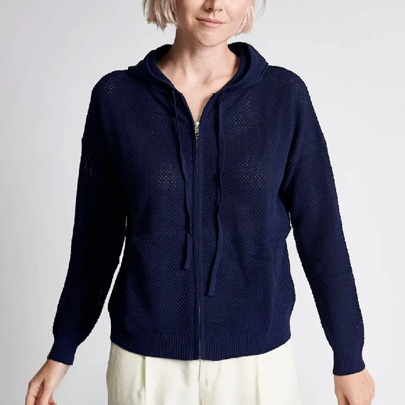 Mesh Zip Up Hoodie in Navy Hoodie with Velcro Closure Adjustable Secure