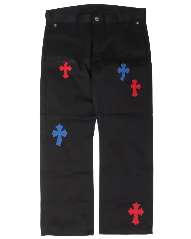 Multicolor Cross Patch Chino Pants Stylish Elastic Waist Pants