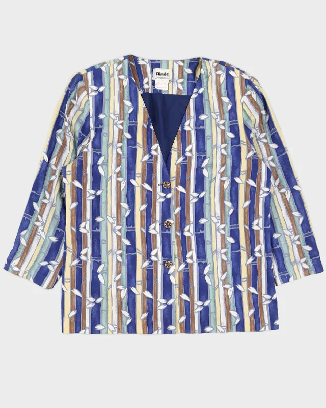 00s Blue Patterned Blazer Jacket - XL Mesh Jacket Canvas Jacket Denim Jacket