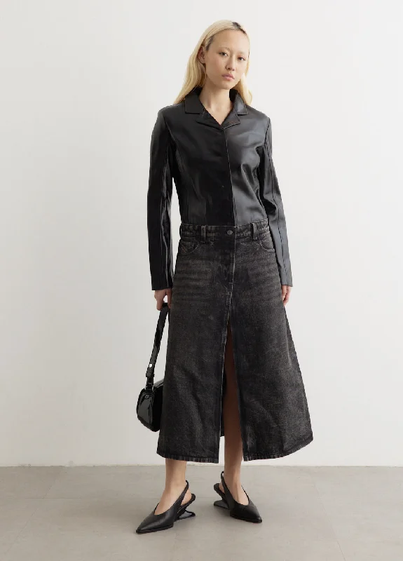 L-Ory Giacca Denim Midi Skirt velvet skirt glossy