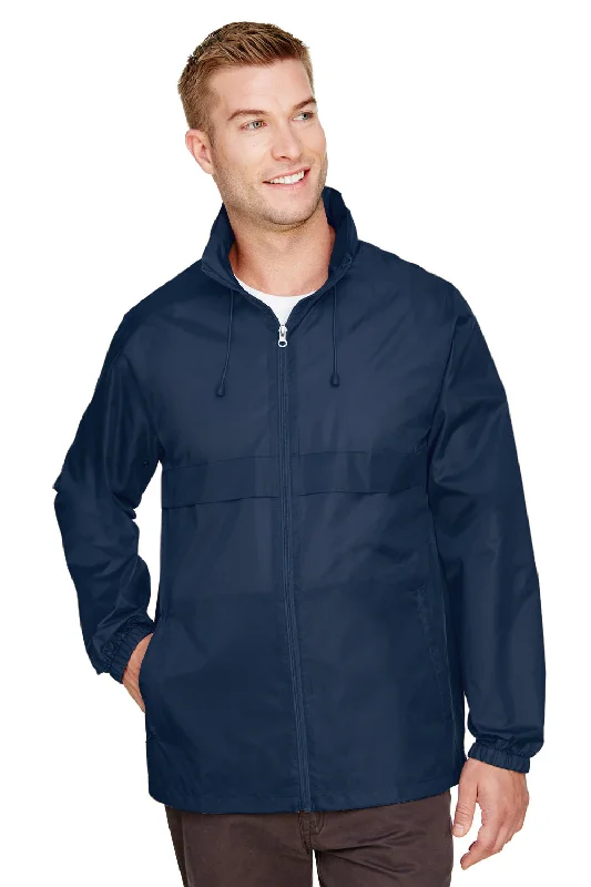 Team 365 Mens Zone Protect Water Resistant Full Zip Hooded Jacket - Dark Navy Blue Welt Pockets Slit Pockets Flap Pockets Team 365 Mens Zone Protect Water Resistant Full Zip Hooded Jacket - Dark Navy Blue Welt Pockets Slit Pockets Flap Pockets