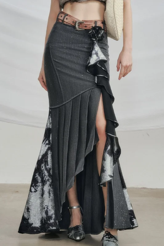 Gothic Ruffle Split Fishtail Skirt leather skirt refined