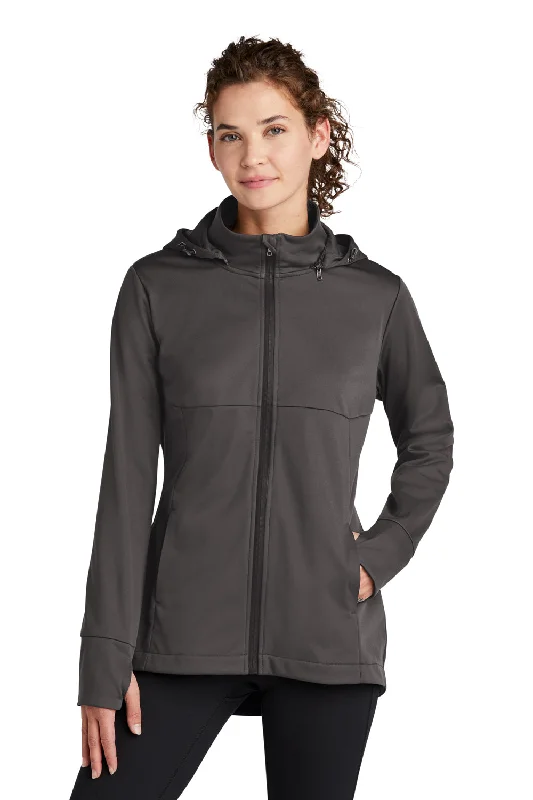 Sport-Tek Womens Wind & Water Resistant Full Zip Soft Shell Hooded Jacket - Graphite Grey Satin Jacket Silk Jacket Chiffon Jacket